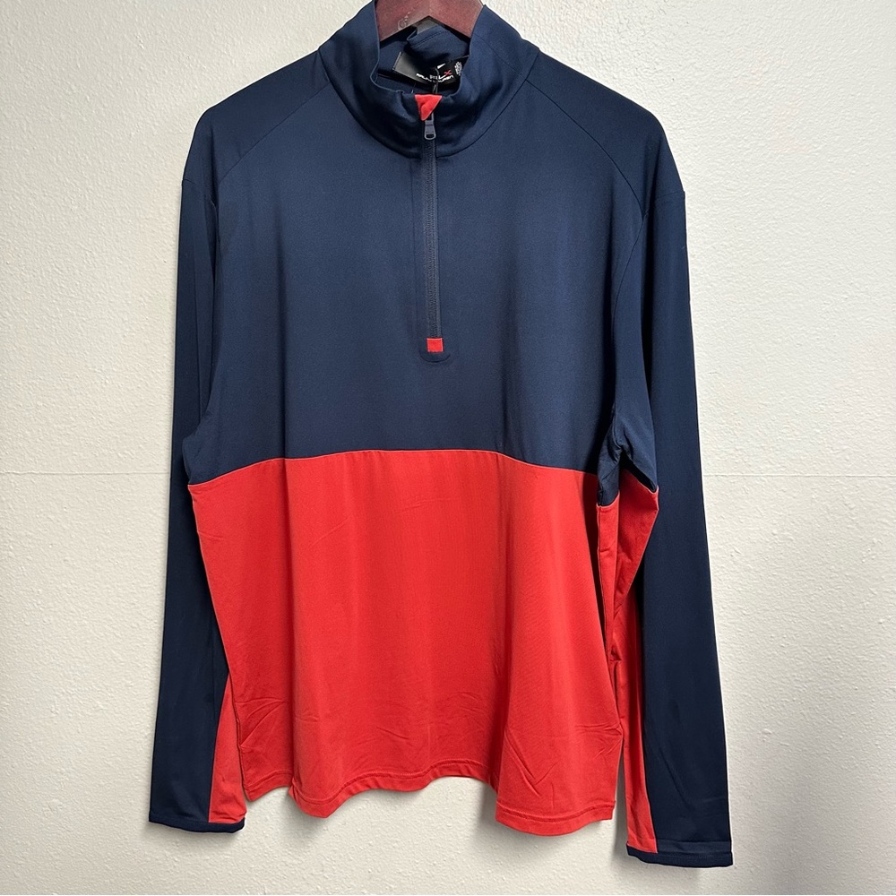 RLX Ralph Lauren Men’s Golf Quarter Zip Pullover Navy Red Sz L NWT Wicking Light